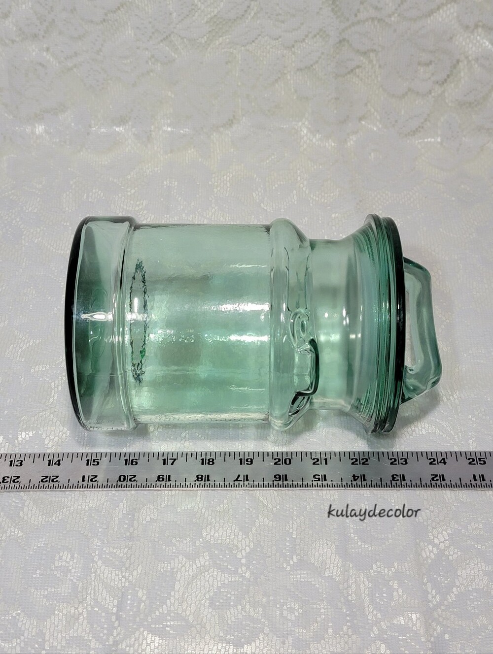Vintage Green Glass Cookie Jar Canister Storage Jar w/ Lid Recycled Glass Style - Picture 15 of 16